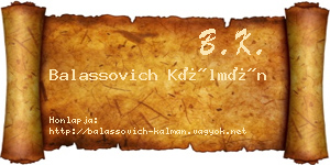Balassovich Kálmán névjegykártya